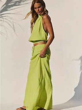 Free People Sandshell Linen Kayla Convertible Maxi Skirt